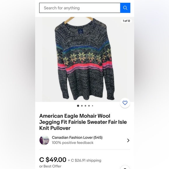 EUC American Eagle Mohair Wool Jeggings Fit Fair Isle Knit Pullover - Picture 7 of 7